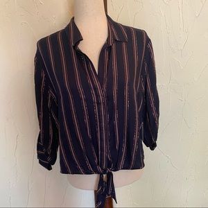 NWT Bella Dahl Tie Front 3/4 Tab Sleeve Button Up Striped Blouse - Size …